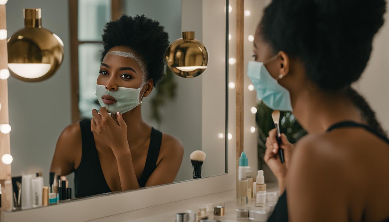 face mask application with makeup brush